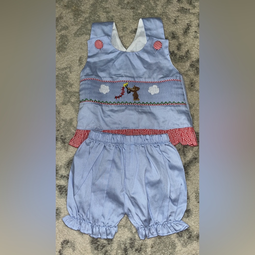 Curious George smocked set, size 3m